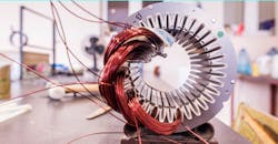 Copper wire in an electric motor assembly. Copper wire in an electric motor assembly.
