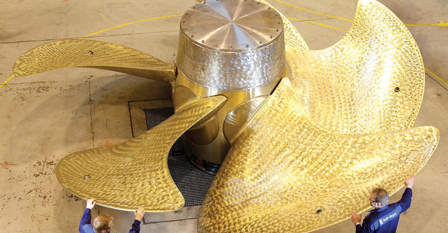 Naval propellor produced at Rolls-Royce foundry, Pascagoula, MS.