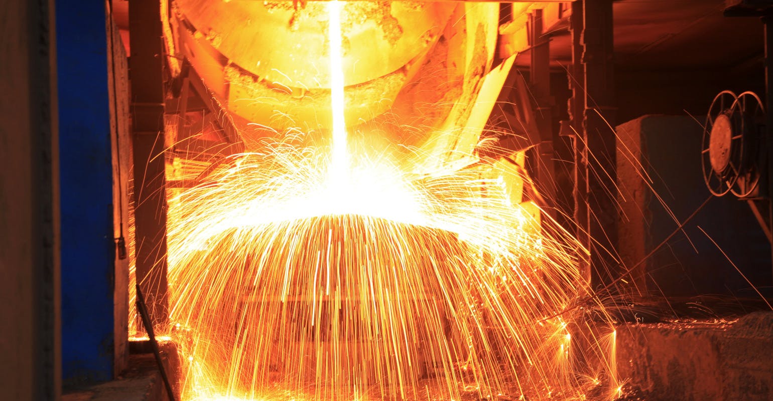 Steelmaking sparks fly.