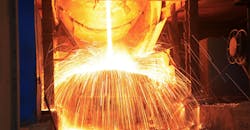 Steelmaking sparks fly. Steelmaking sparks fly.