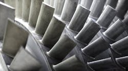 Detail of a jet engine’s turbine blades. Detail of a jet engine’s turbine blades.