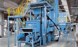 Wheelabrator CT3 continuous tumblast machine. Wheelabrator CT3 continuous tumblast machine.