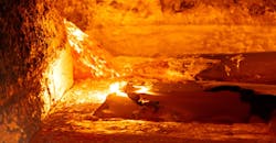 A view inside a reverb aluminum melting furnace. A view inside a reverb aluminum melting furnace.