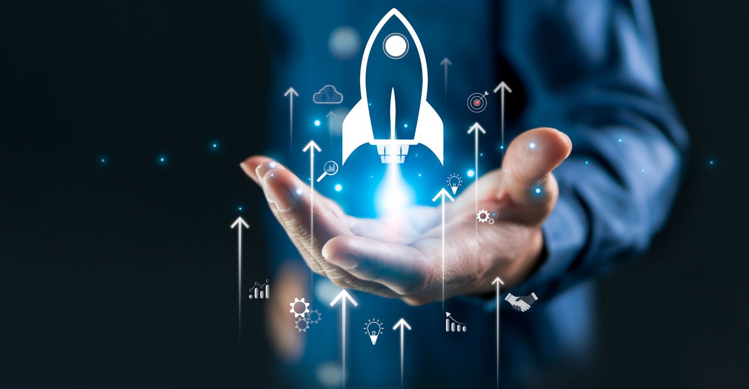 Concept illustration of AI-derived rocket launch.