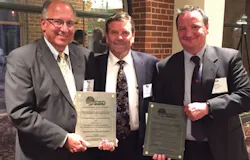 Lary Ernst, vice president of Foundry Solutions & Design, flanked by two of that firm's partners in the development of Brembo North America's Homer, MI, gray iron foundry