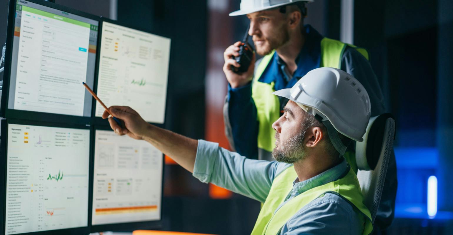 Production process control, with SCADA system showing AI and machine learning